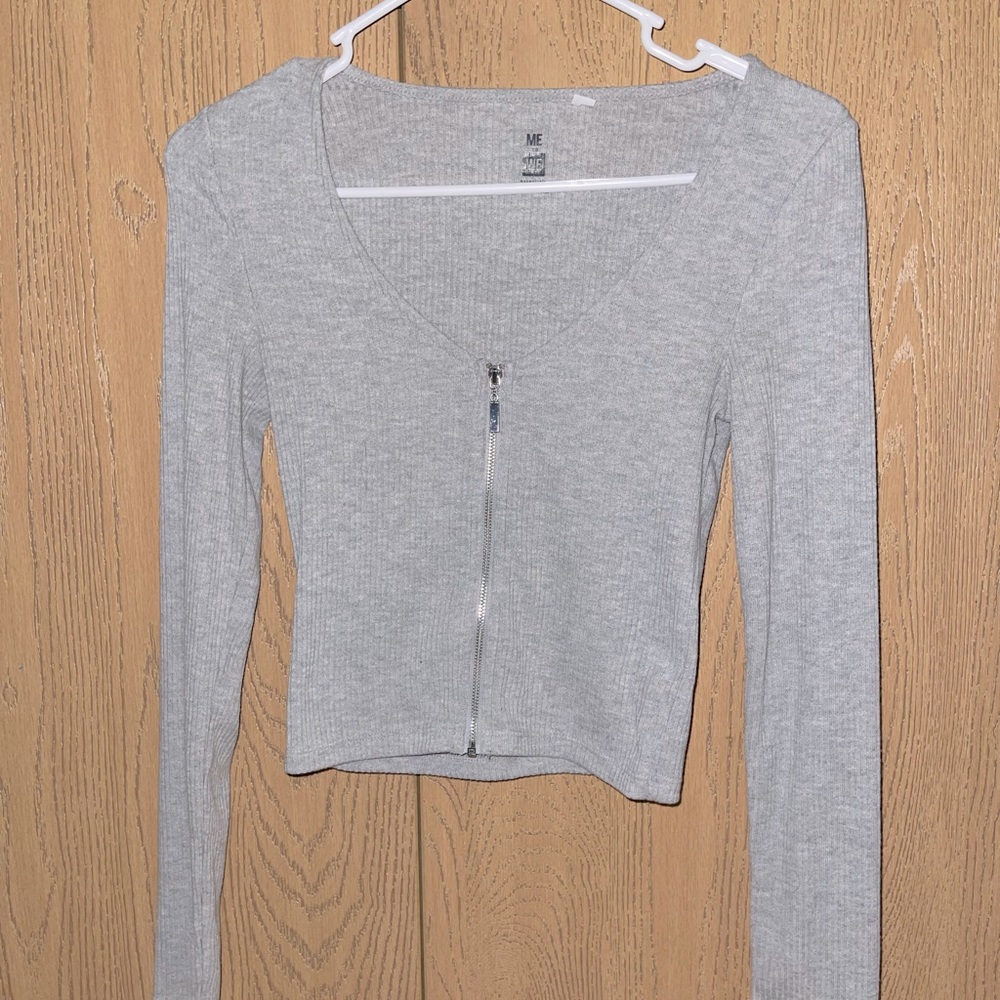 Me to We Grey Long Sleeve Zip Up Shirt